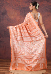Peach Kantha Silk Saree With Blouse Piece - Adi Akshoy & Co.