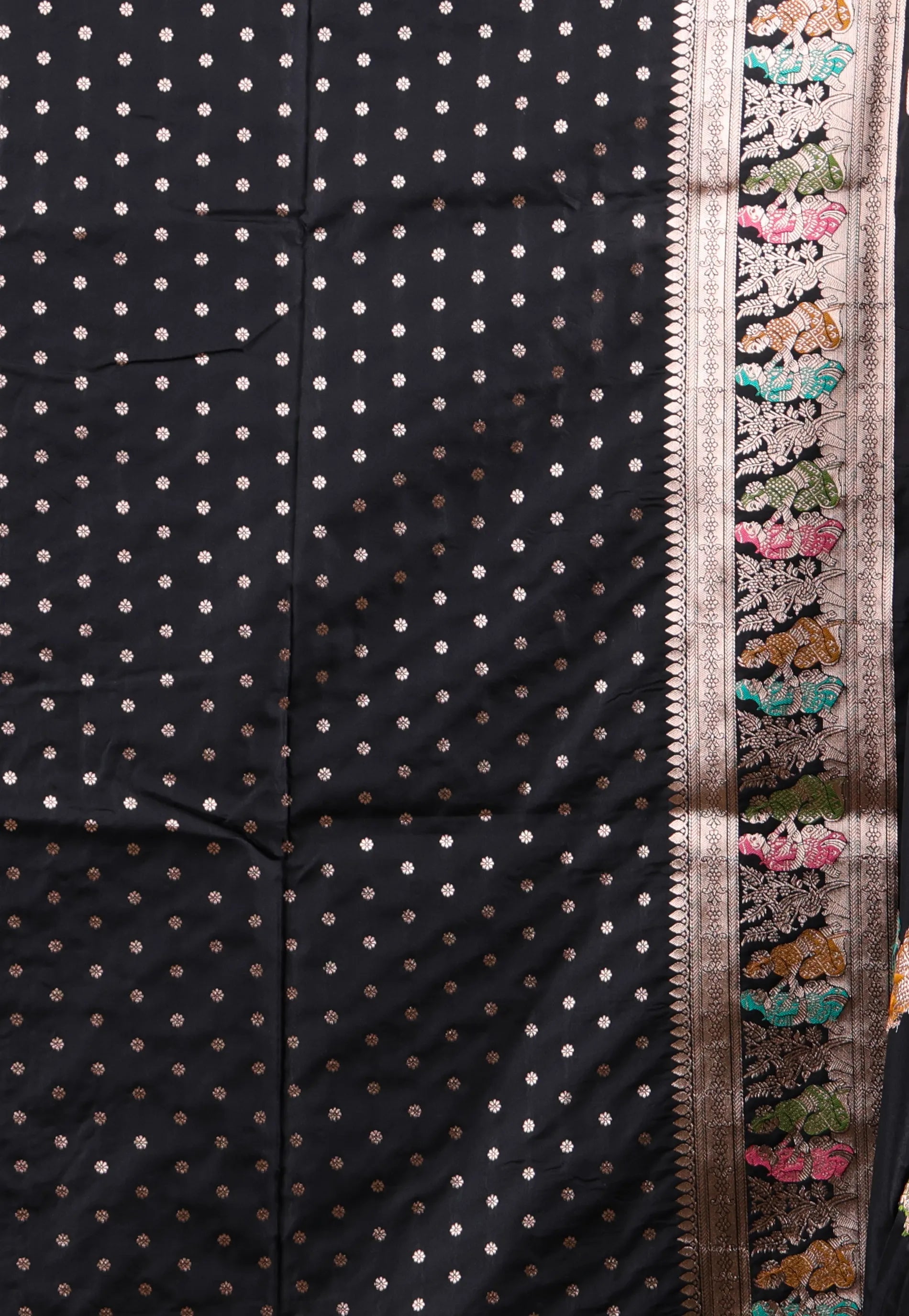 Black Baluchari with Golden Zari Work Silk Saree with Blouse Piece - Adi Akshoy & Co.