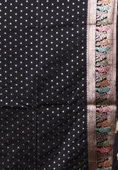 Black Baluchari with Golden Zari Work Silk Saree with Blouse Piece - Adi Akshoy & Co.