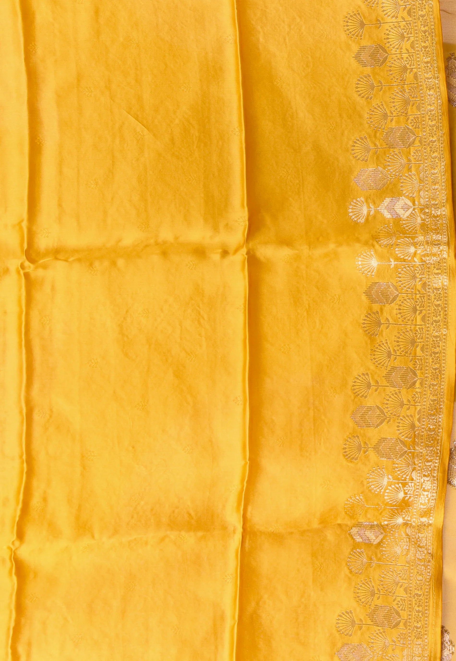 Mustard Yellow Mashru Silk Saree with Blouse Piece - Adi Akshoy & Co.