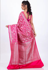 Rani Pink Shikargah Katan with Golden Zari work Silk Saree With Blouse Piece - Adi Akshoy & Co.