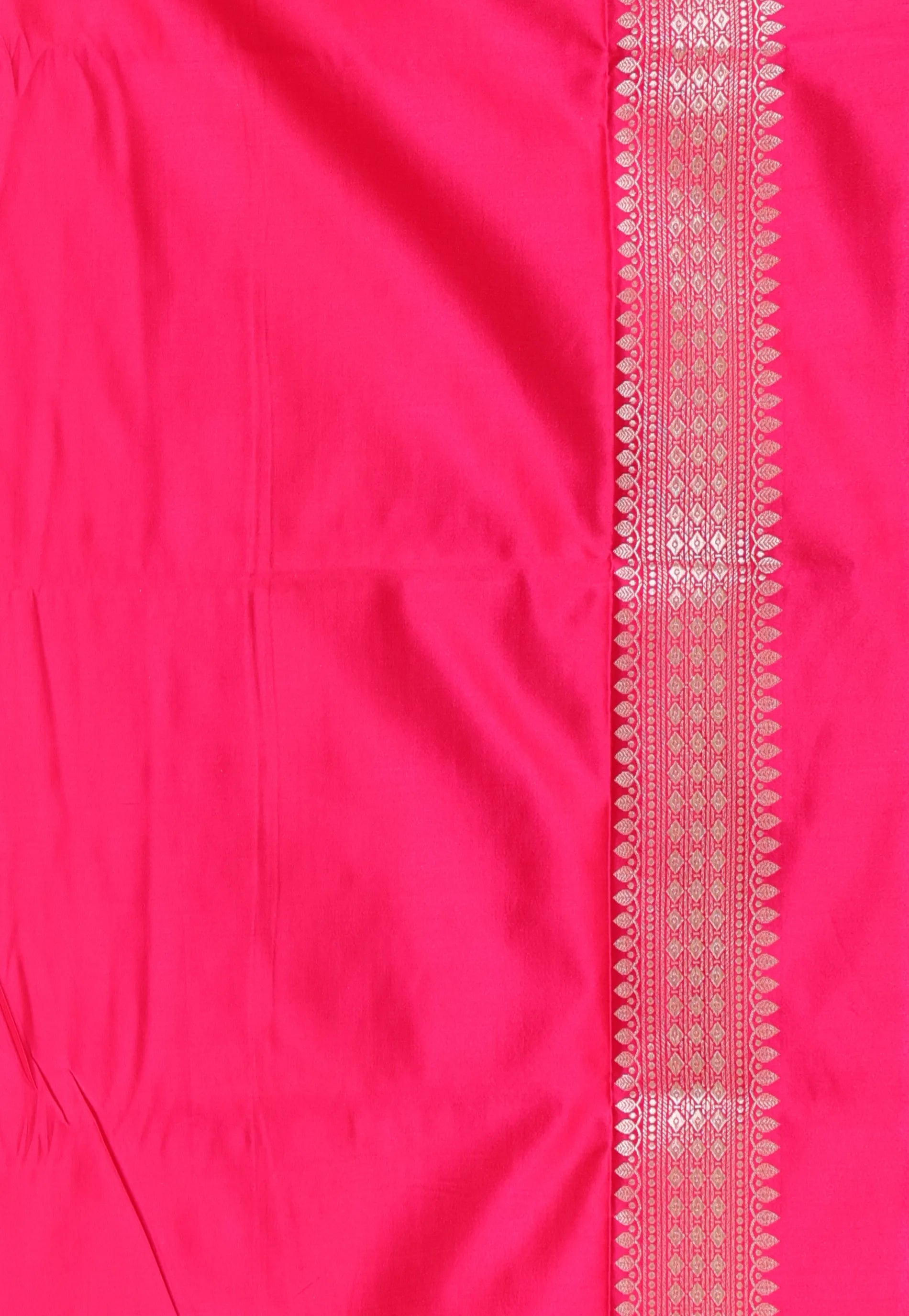 Rani Pink Shikargah Katan with Golden Zari work Silk Saree With Blouse Piece - Adi Akshoy & Co.