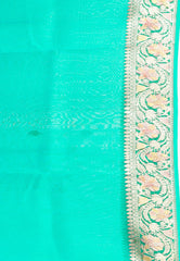 Turquoise Green Pure Kora Silk Saree With Blouse Piece - Adi Akshoy & Co.