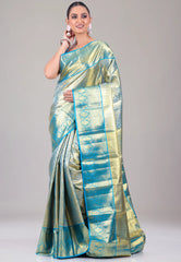 Rama Green Tissue Kanjivaram Pure Silk Saree With Blouse Piece - Adi Akshoy & Co.