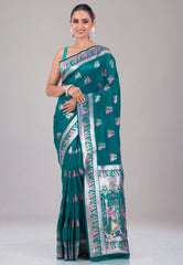 Feroza Blue Baluchari Silk Saree with Blouse Piece - Adi Akshoy & Co.