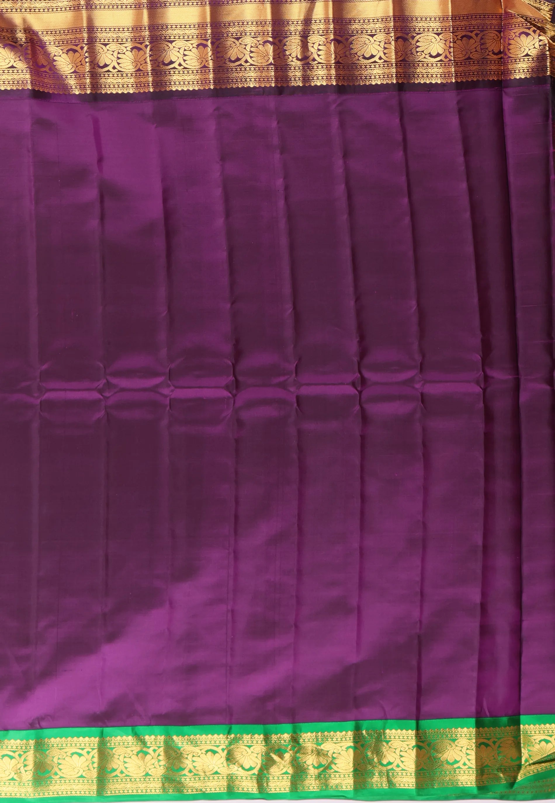 Cross Rani Pink with Green & purple Border Pure Gadwal Silk Saree With Blouse Piece - Adi Akshoy & Co.