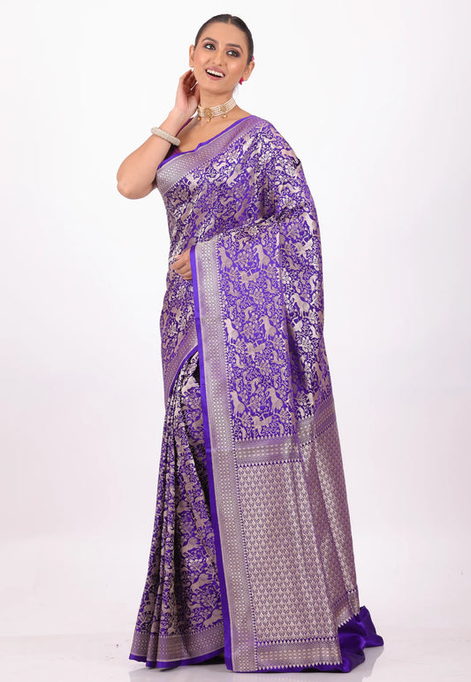 Purple Shikargah Katan with Golden Zari work Silk Saree With Blouse Piece - Adi Akshoy & Co.