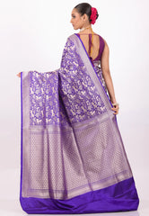 Purple Shikargah Katan with Golden Zari work Silk Saree With Blouse Piece - Adi Akshoy & Co.