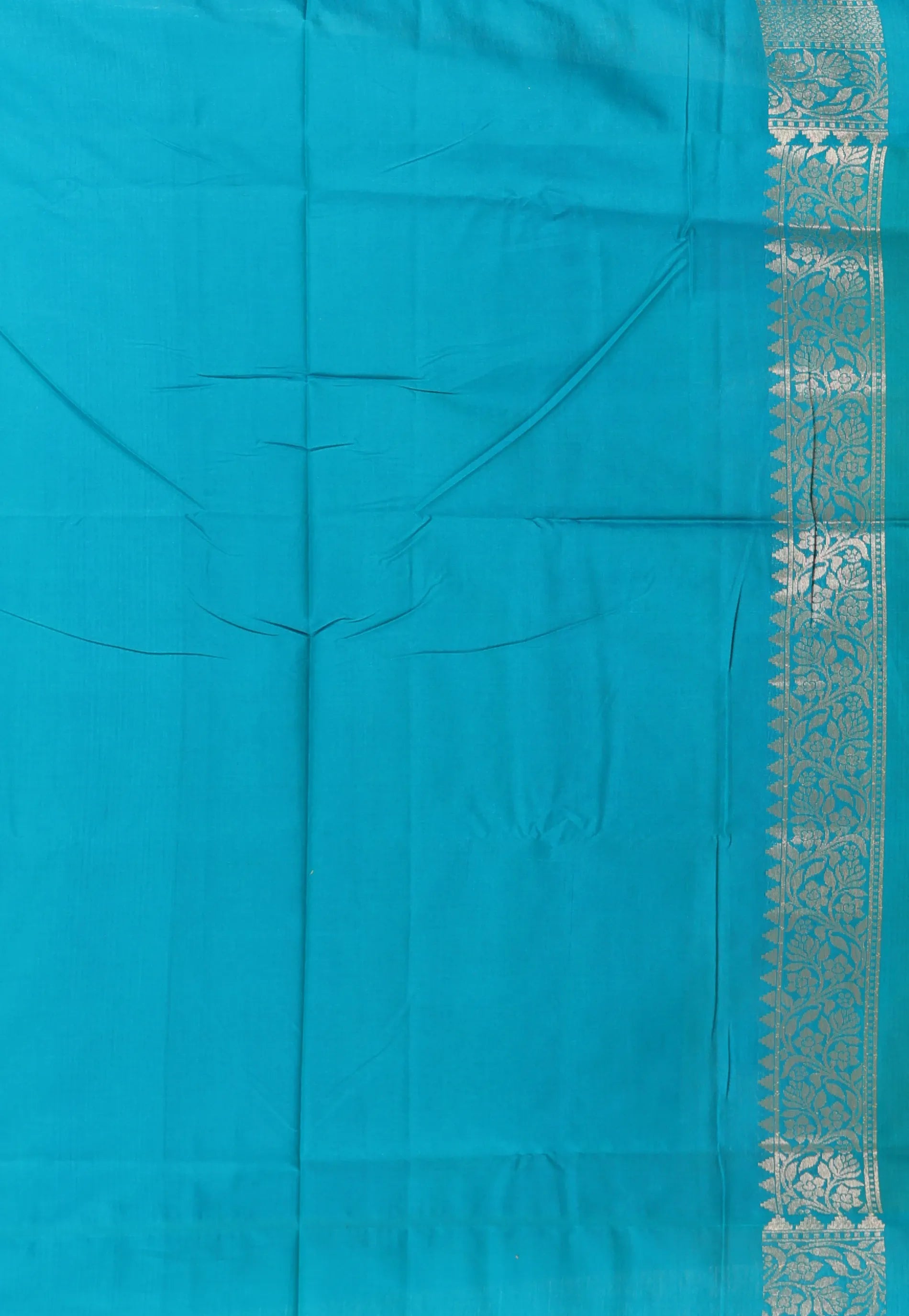 Beige with Sea Blue Border Tussar Silk Saree with Blouse Piece - Adi Akshoy & Co.