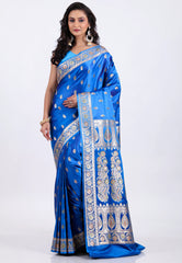 Feroza Blue Wedding Banarasi Saree with Blouse Piece - Adi Akshoy & Co.