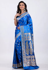 Feroza Blue Wedding Banarasi Saree with Blouse Piece - Adi Akshoy & Co.