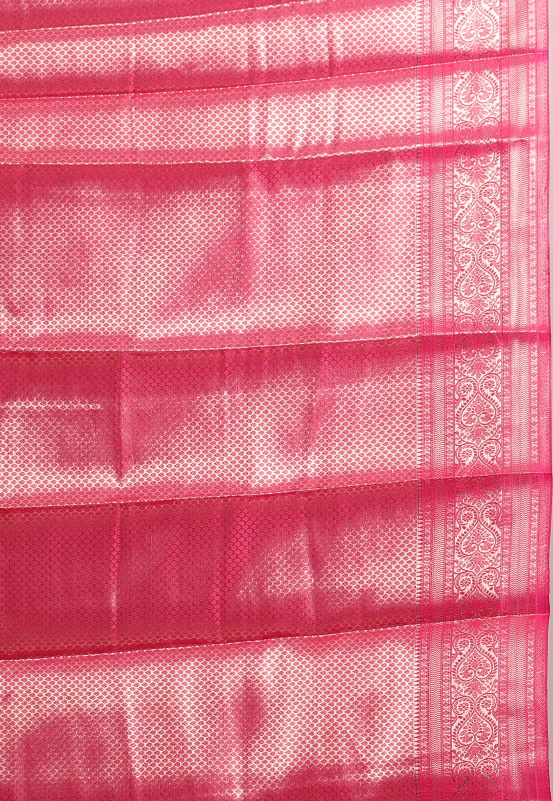 Rani Pink with Zari work Kanjivaram Silk Saree With Blouse Piece - Adi Akshoy & Co.