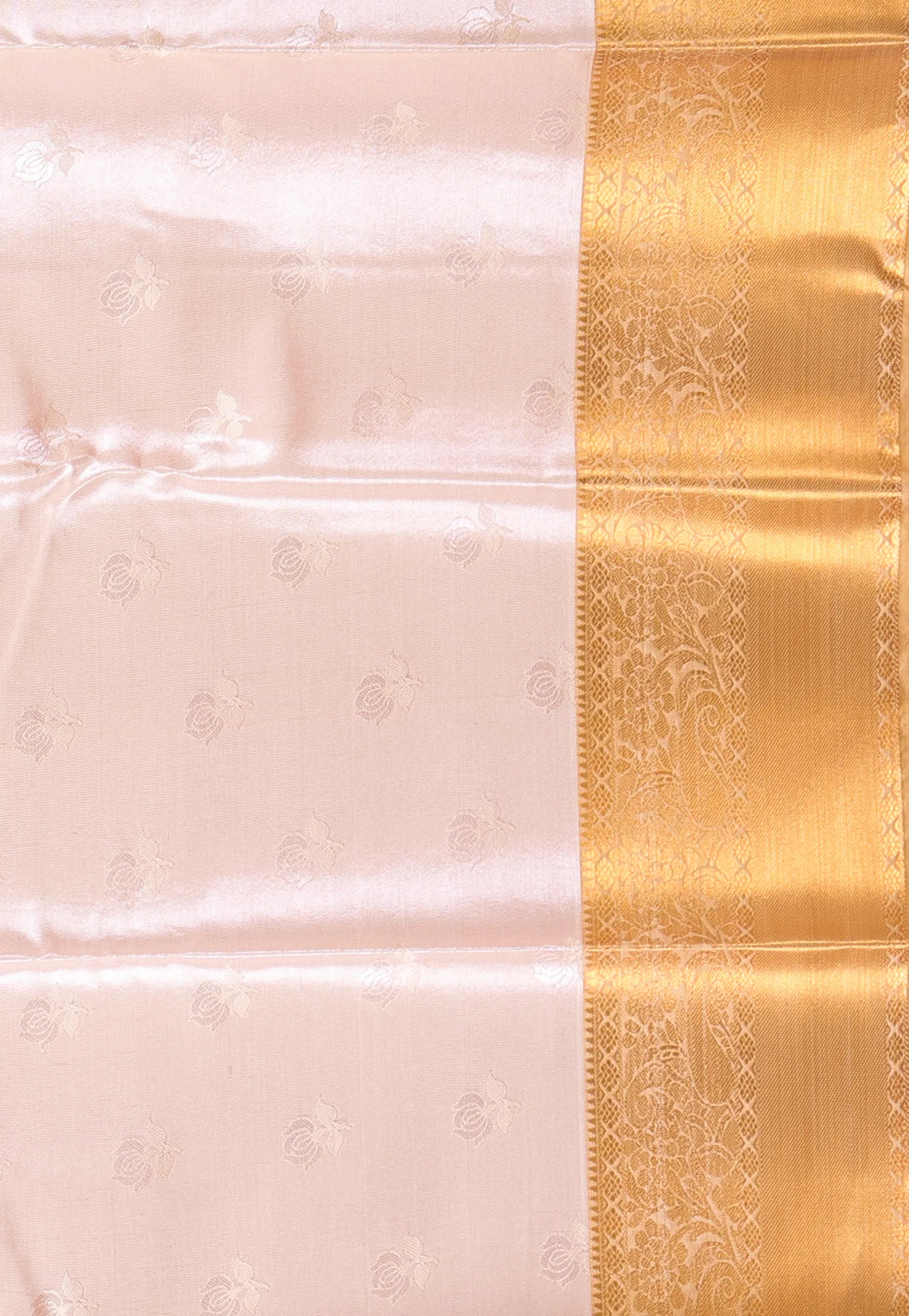 Beige Brocade with Golden Border Tissue Kanjivaram  Silk Saree With Blouse Piece - Adi Akshoy & Co.