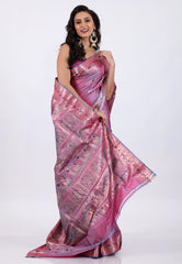 Dual Shades of Pink & Purple Pure Baluchari Silk Saree with Blouse Piece - Adi Akshoy & Co.