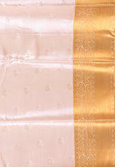 Beige Brocade with Golden Border Tissue Kanjivaram  Silk Saree With Blouse Piece - Adi Akshoy & Co.