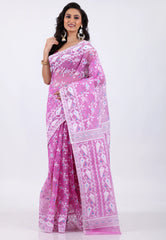 Pink Dhakai Jamdani Cotton Saree without Blouse Piece - Adi Akshoy & Co.