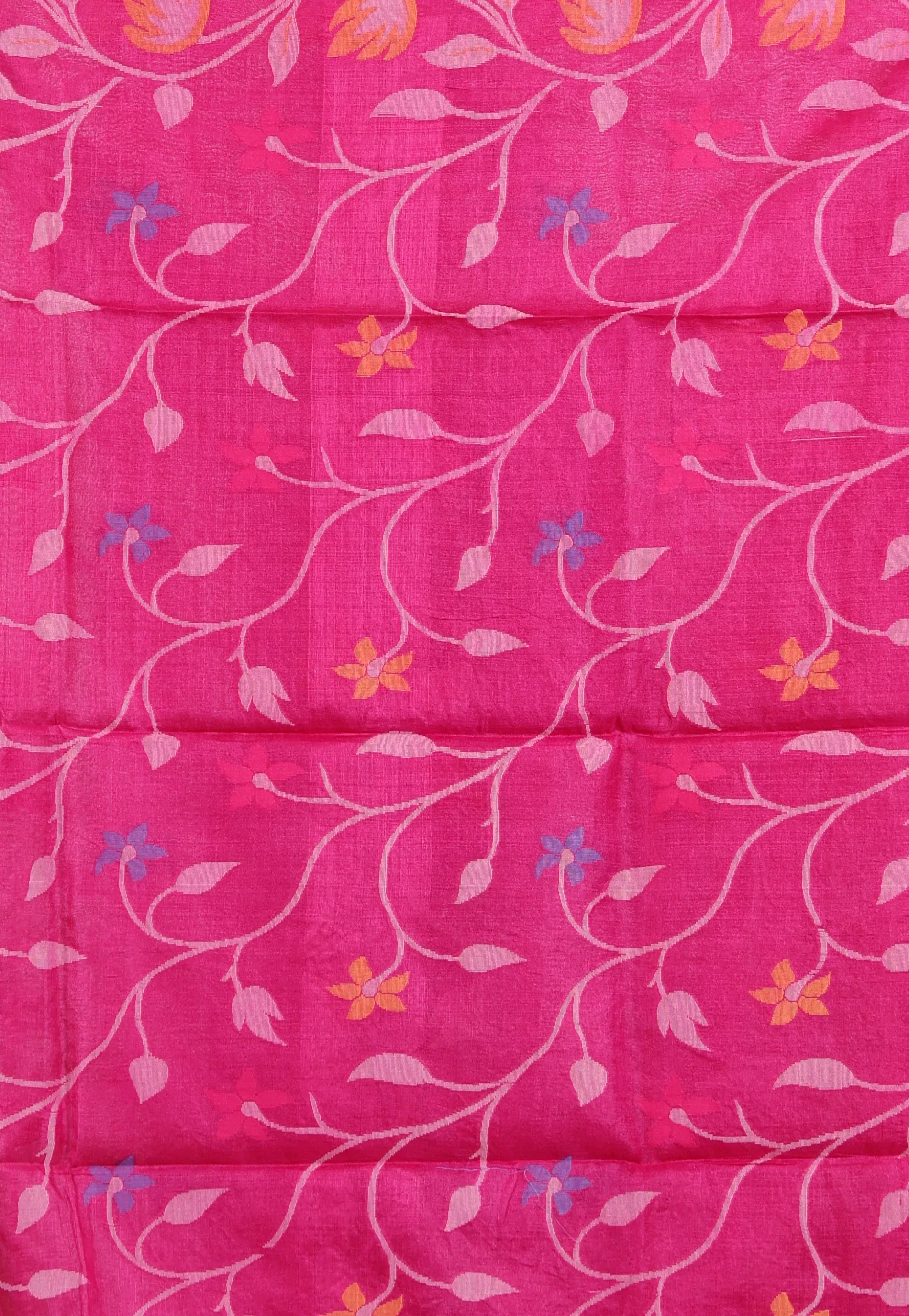 Floral Rani Pure Tussar Dhakai Jamdani Saree with Blouse Piece - Adi Akshoy & Co.