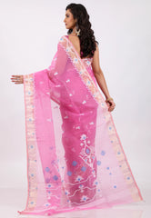Pink Dhakai Jamdani Cotton Saree without Blouse Piece - Adi Akshoy & Co.