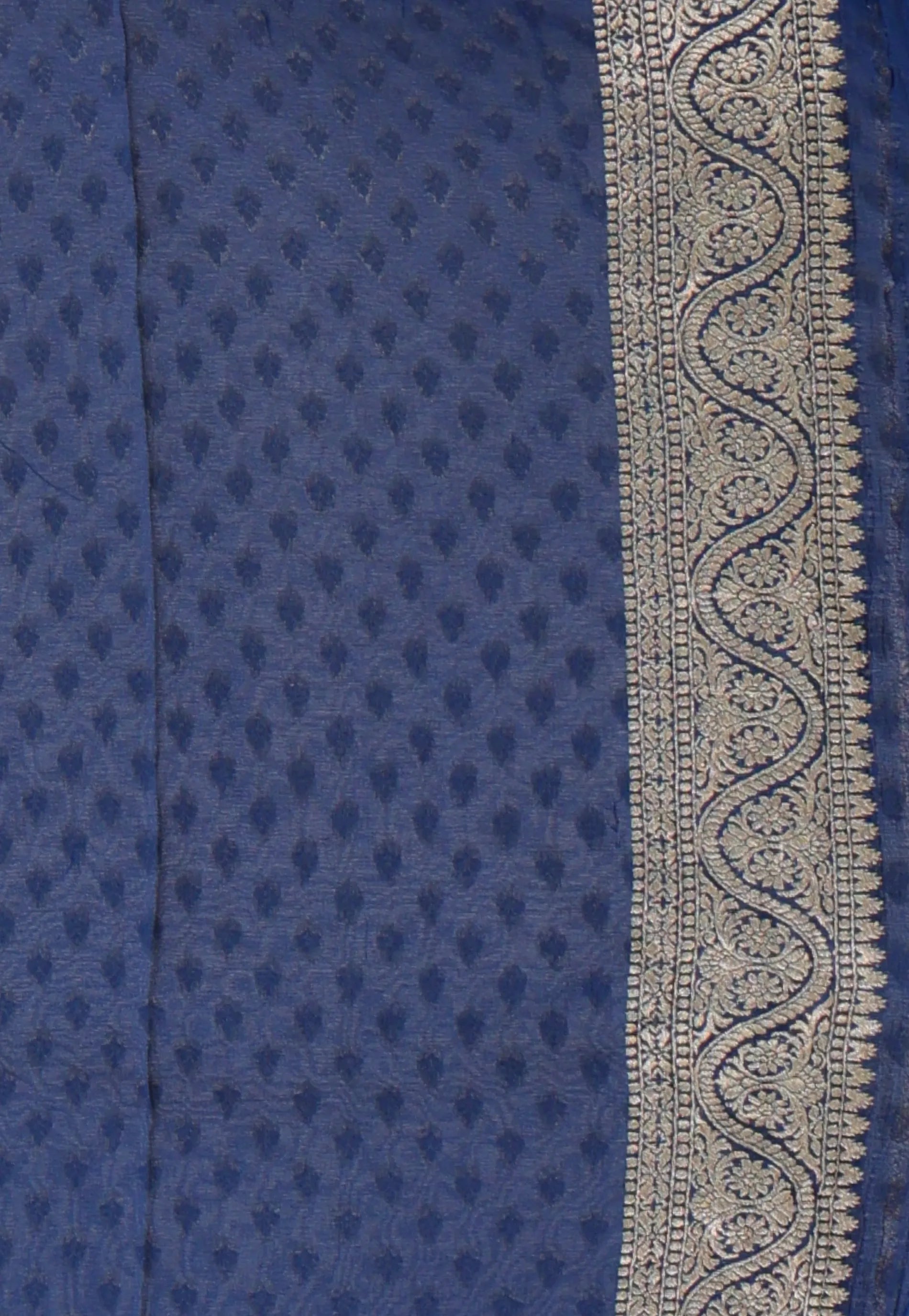 Blue with Zari work Khaddi Georgette Benarasi Saree with Blouse Piece - Adi Akshoy & Co.