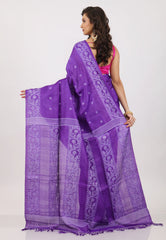 Violet Pure Tussar Dhakai Jamdani Saree with Blouse Piece - Adi Akshoy & Co.