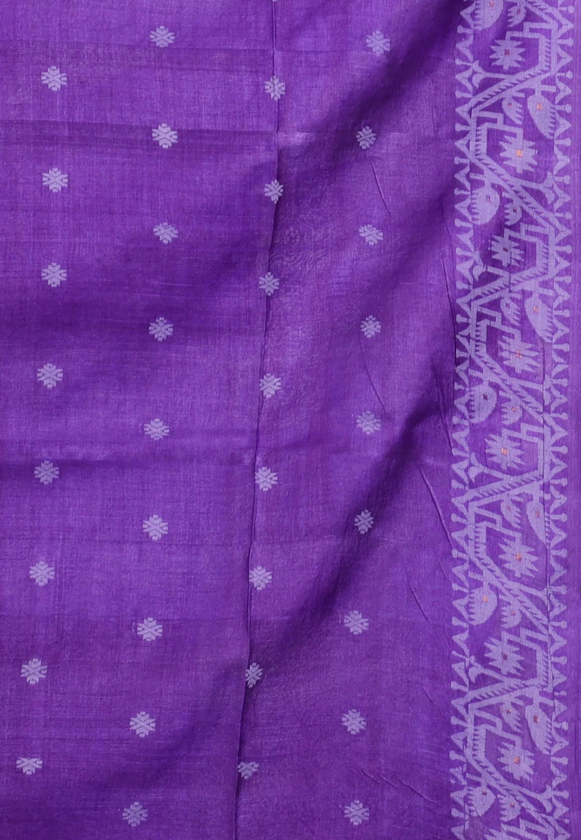 Violet Pure Tussar Dhakai Jamdani Saree with Blouse Piece - Adi Akshoy & Co.