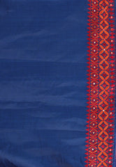 Midnight Blue Handwoven Kantha Silk Saree With Blouse Piece - Adi Akshoy & Co.