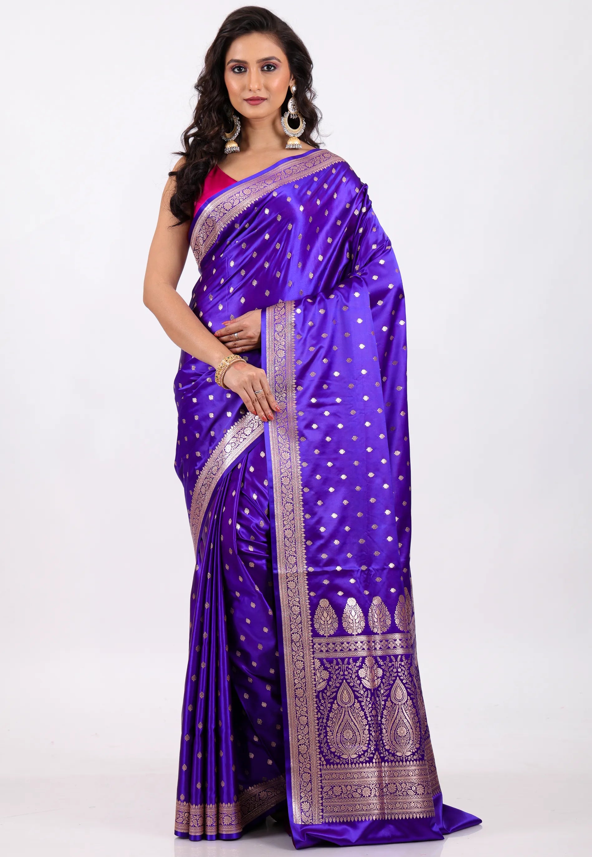 Purple with Zari work Wedding Banarasi Saree with Blouse Piece - Adi Akshoy & Co.