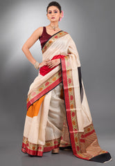Beige Pure Tussar Silk Saree with Blouse Piece - Adi Akshoy & Co.