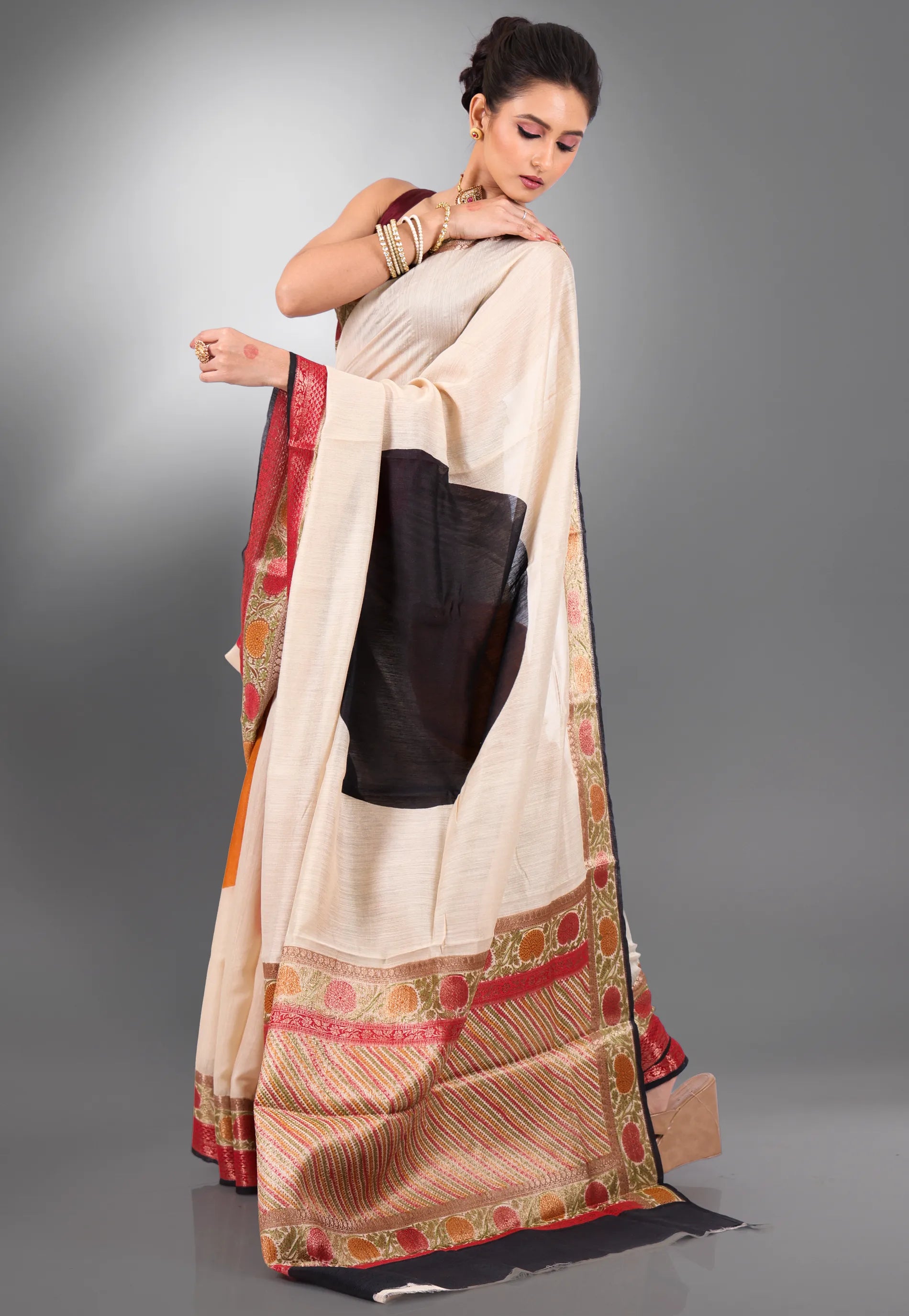 Beige Pure Tussar Silk Saree with Blouse Piece - Adi Akshoy & Co.