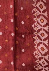 Deep Maroon Pure Tussar Dhakai Jamdani Saree with Blouse Piece - Adi Akshoy & Co.