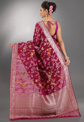 Magenta Tussar Silk Saree with Blouse Piece