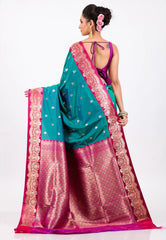 Rama Green with Rani Border Kanjivaram Silk Saree With Blouse Piece