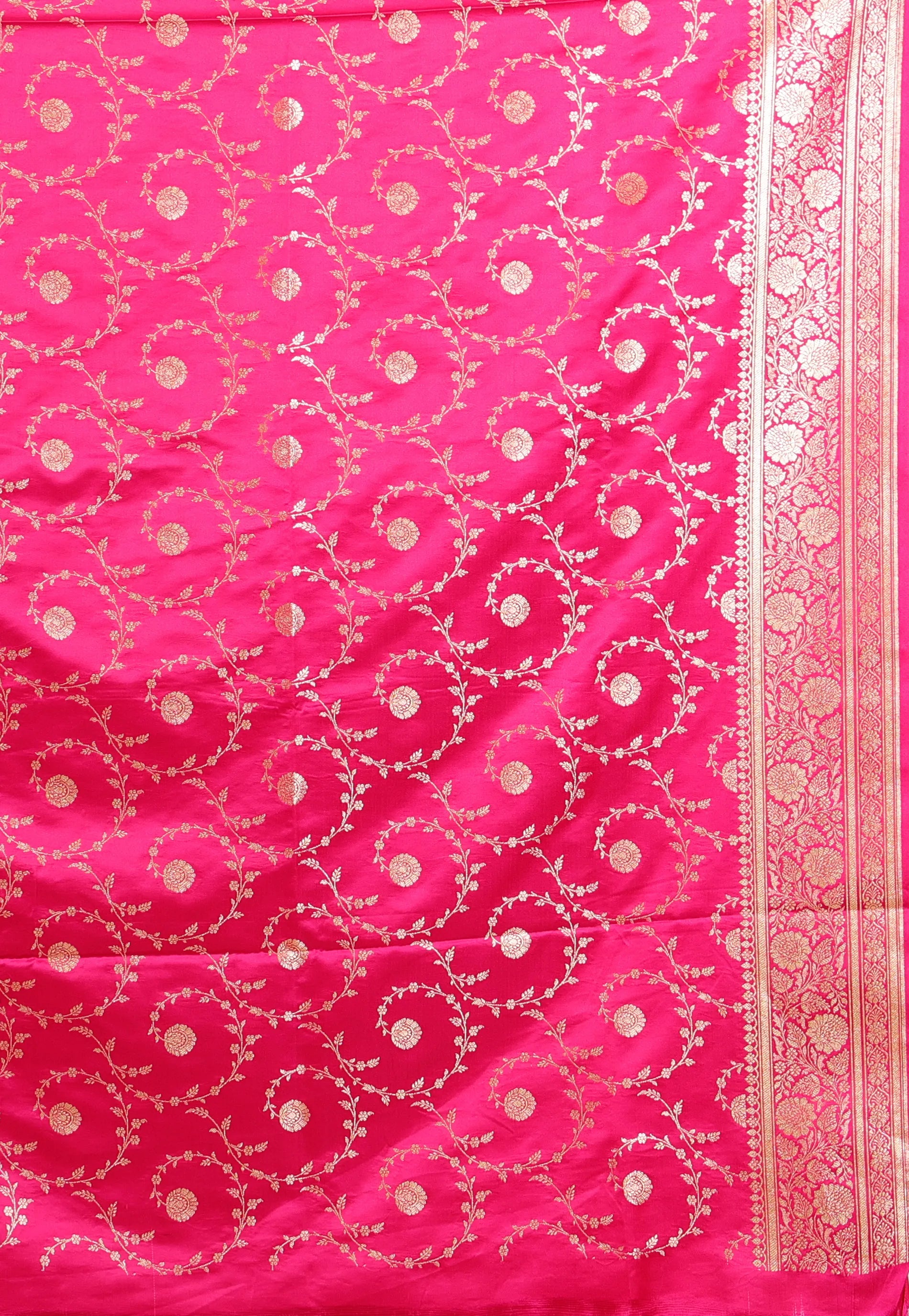 Pink Colour with Rani Border Pastel Banarasi Saree With Blouse Piece - Adi Akshoy & Co.