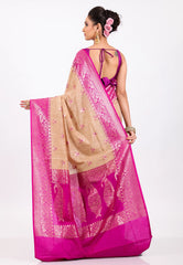 Beige with Rani Border Tussar Silk Saree with Blouse Piece - Adi Akshoy & Co.