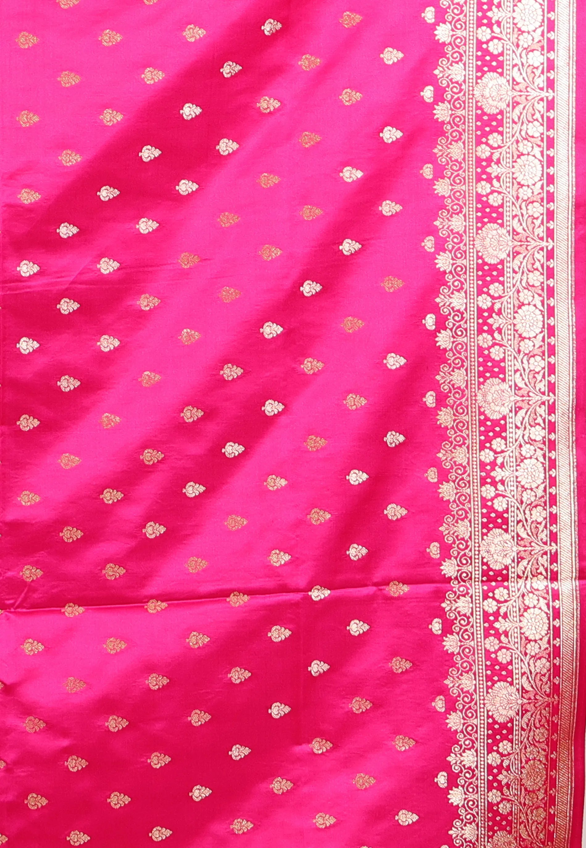 Pink with Rani Border Pastel Banarasi Saree With Blouse Piece - Adi Akshoy & Co.