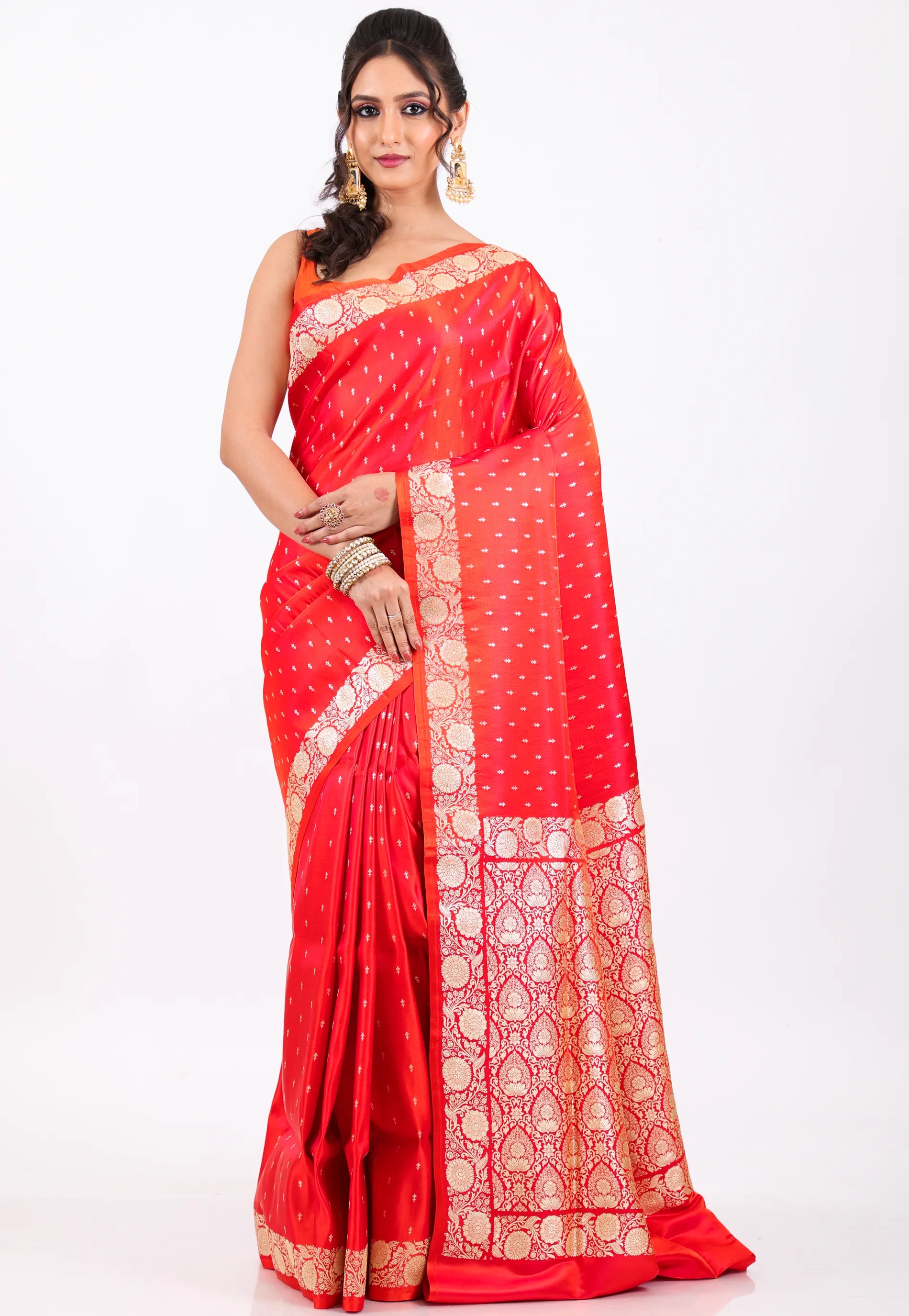 Red with Zari work Wedding Banarasi Saree with Blouse Piece - Adi Akshoy & Co.