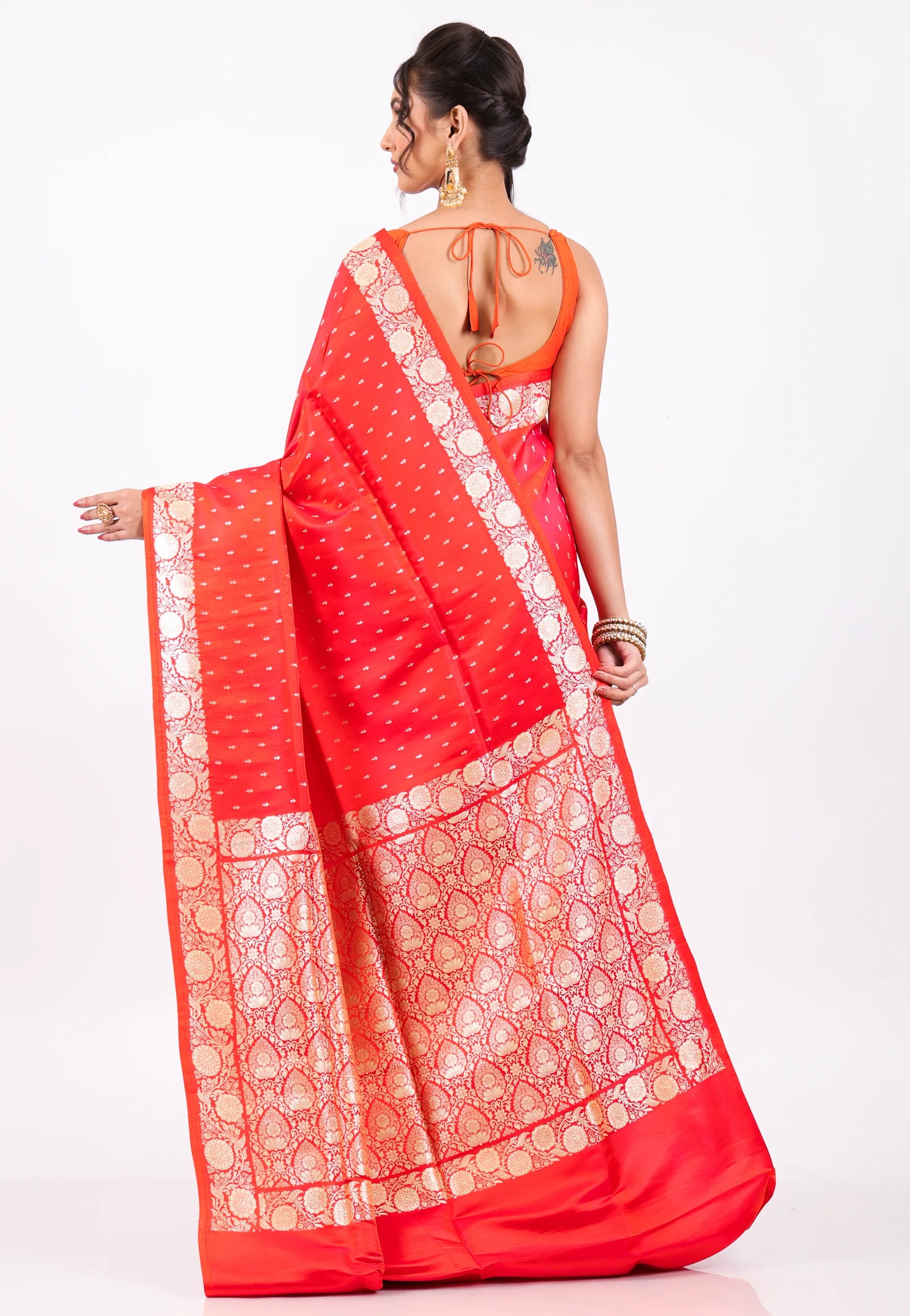 Red with Zari work Wedding Banarasi Saree with Blouse Piece - Adi Akshoy & Co.
