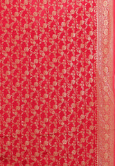 Off White with Red Border Zari work Khaddi Georgette Benarasi Saree with Blouse Piece - Adi Akshoy & Co.