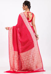 Red with  Zari work Khaddi Georgette Benarasi Saree with Blouse Piece - Adi Akshoy & Co.