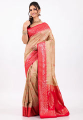 Tussar Colour with Red Border Tussar Silk Saree with Blouse Piece - Adi Akshoy & Co.