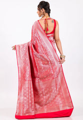 Red Shikargah Katan Silk Saree With Blouse Piece - Adi Akshoy & Co.