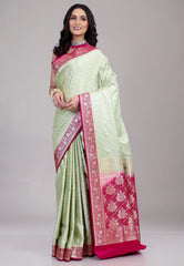 Mint Green Pastel Banarasi Saree With Blouse Piece - Adi Akshoy & Co.