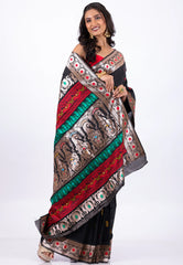 Black Baluchari Silk Saree with Blouse Piece - Adi Akshoy & Co.