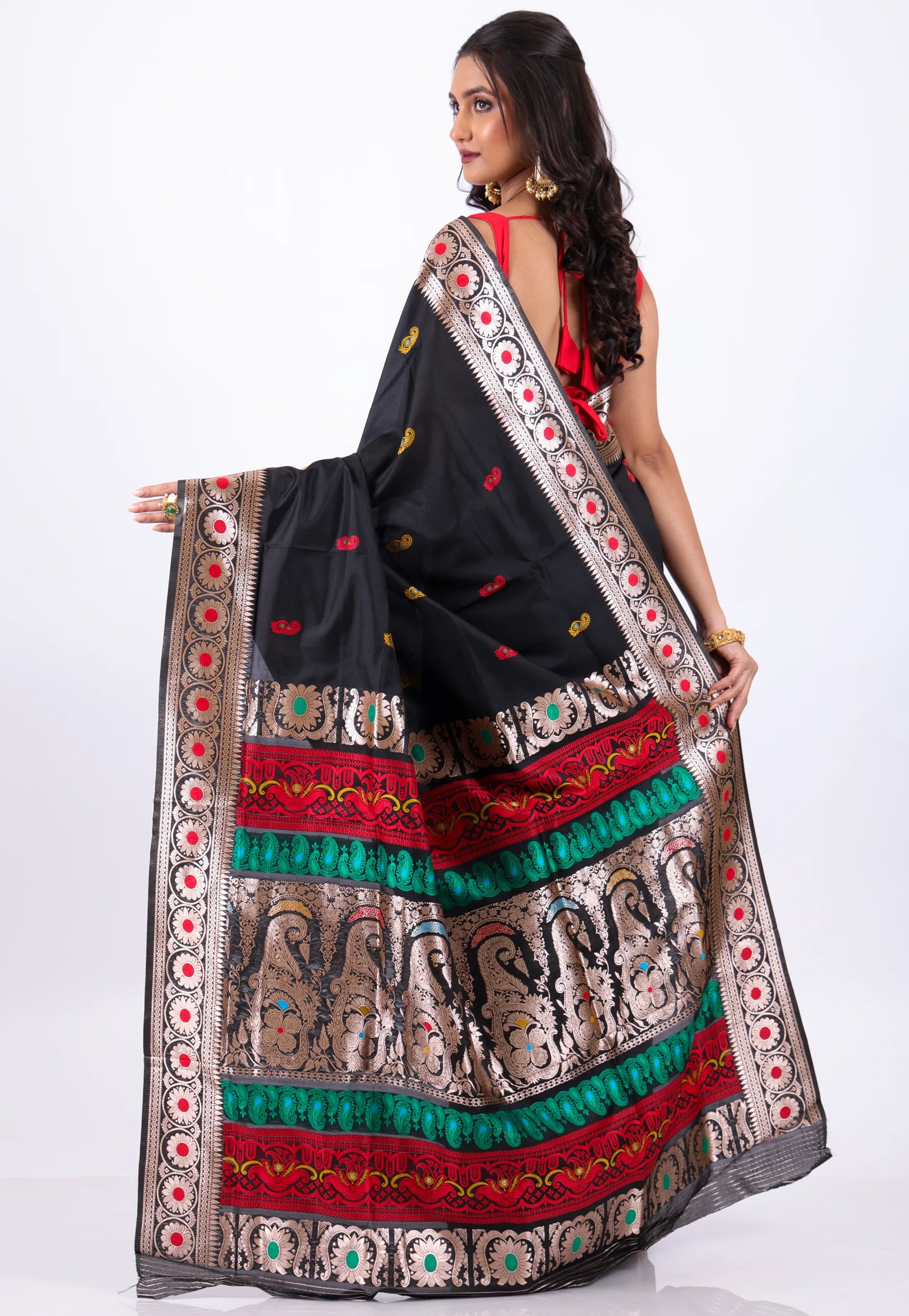Black Baluchari Silk Saree with Blouse Piece - Adi Akshoy & Co.