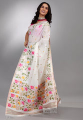 Off White Tussar Silk Saree with Blouse Piece - Adi Akshoy & Co.