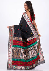 Black Baluchari Silk Saree with Blouse Piece - Adi Akshoy & Co.