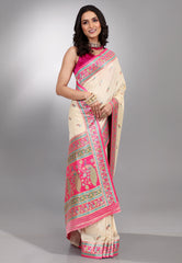Beige Kani Silk Saree With Blouse Piece - Adi Akshoy & Co.