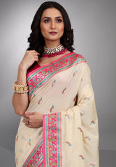 Beige Kani Silk Saree With Blouse Piece - Adi Akshoy & Co.