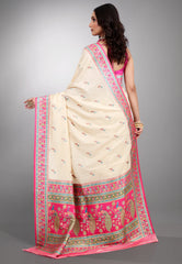 Beige Kani Silk Saree With Blouse Piece - Adi Akshoy & Co.
