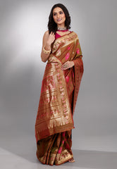 Cross Brown Baluchari Silk Saree with Blouse Piece - Adi Akshoy & Co.